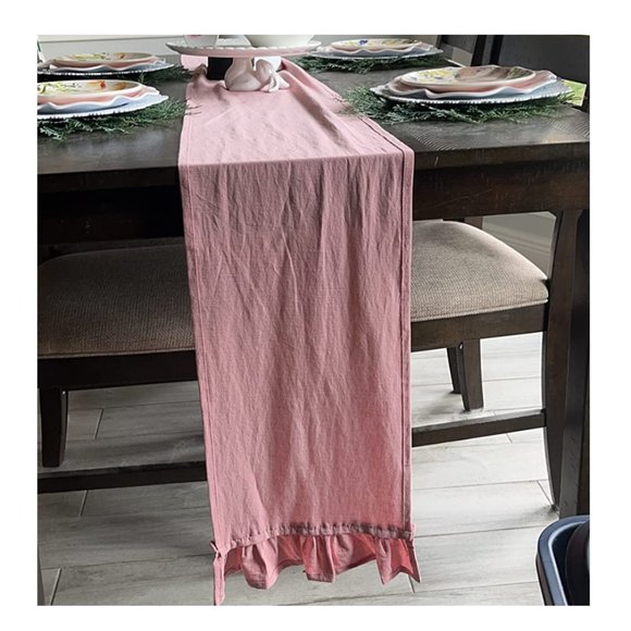 Farmhouse Table Runner Country Cottage Decor Long Pink Cotton Decorative Cloth - Picture 1 of 6
